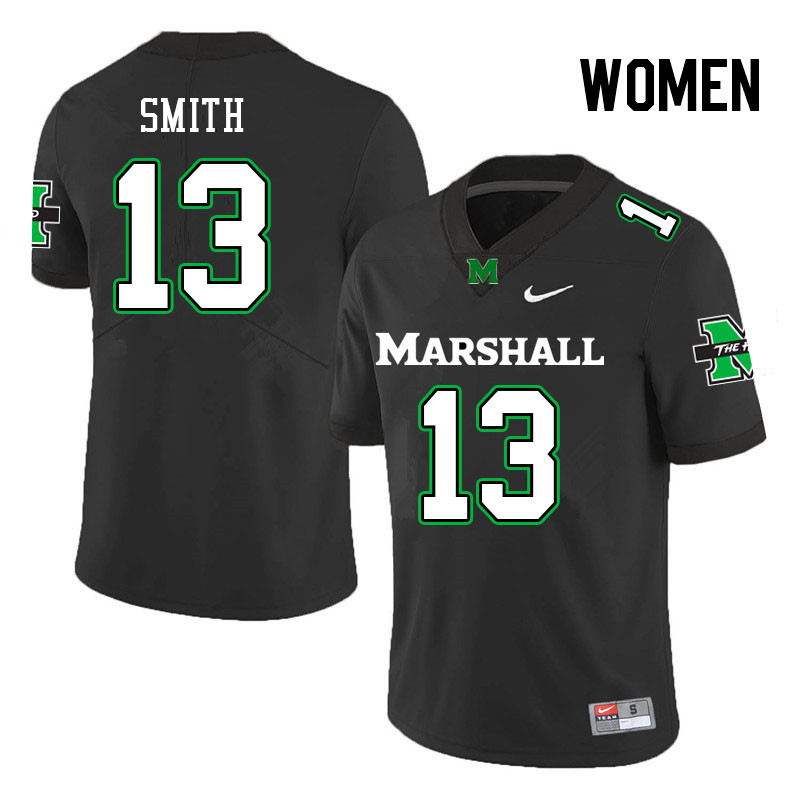 Women #13 Daytione Smith Marshall Thundering Herd College Football Jerseys Stitched-Black - Click Image to Close